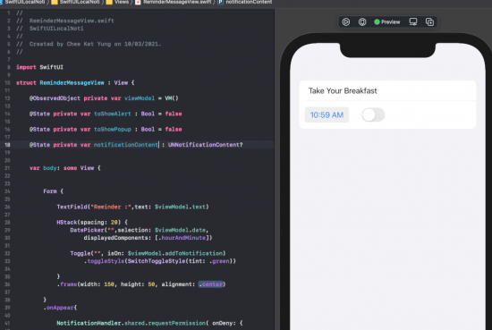 Here is how it's shown on Xcode preview