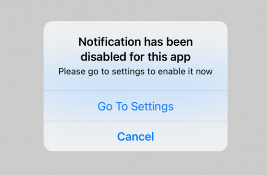 alert user that the notification has been disabled